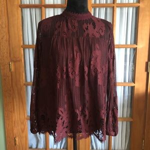 Lace Long Sleeved Burgundy Blouse